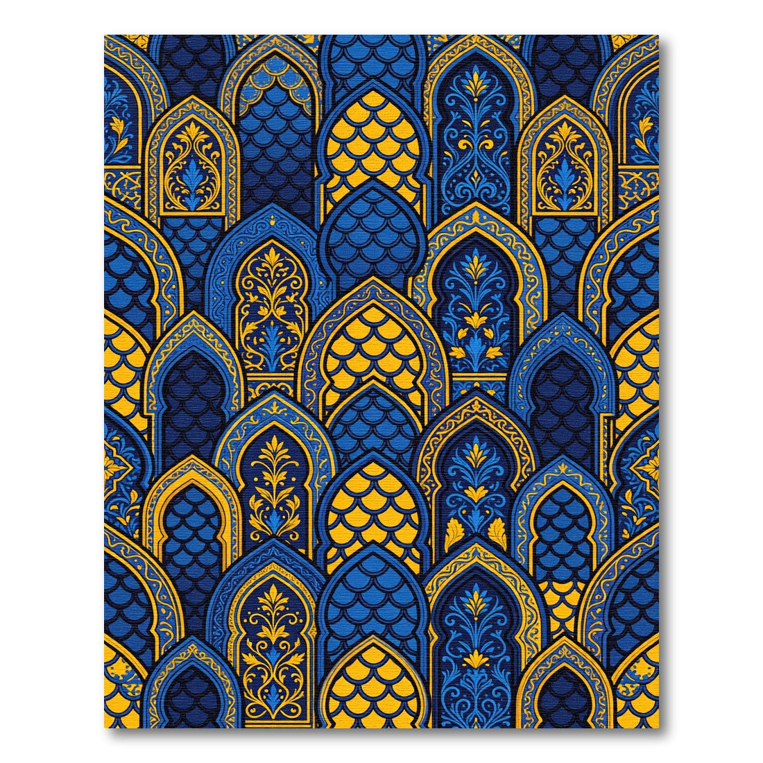 Royal Blue and Gold Arched Tapestry Rug