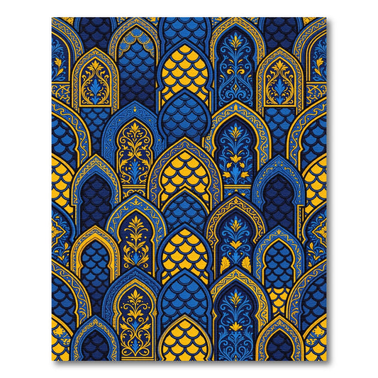 Royal Blue and Gold Arched Tapestry Rug