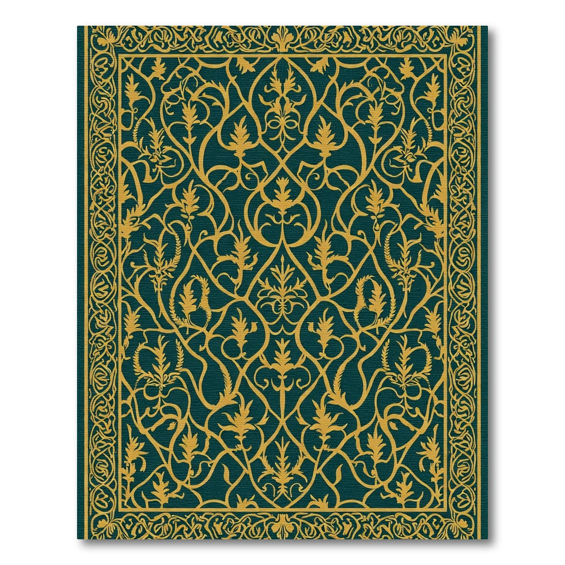 Deep Teal and Gold Arabesque Scroll Rug