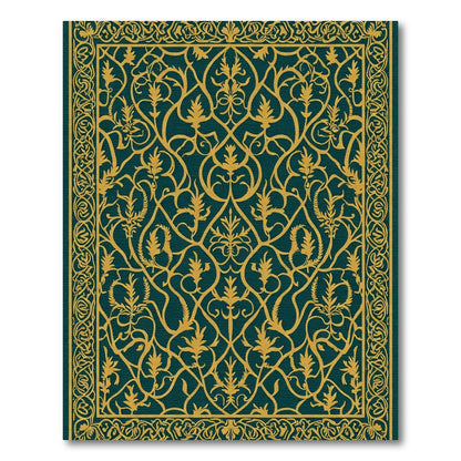 Deep Teal and Gold Arabesque Scroll Rug
