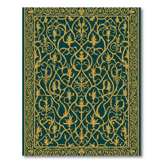 Deep Teal and Gold Arabesque Scroll Rug
