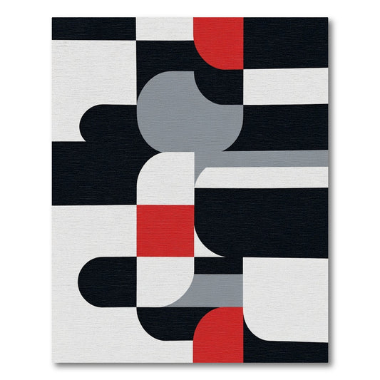 Modern Red Black White Geometric Abstraction Rug