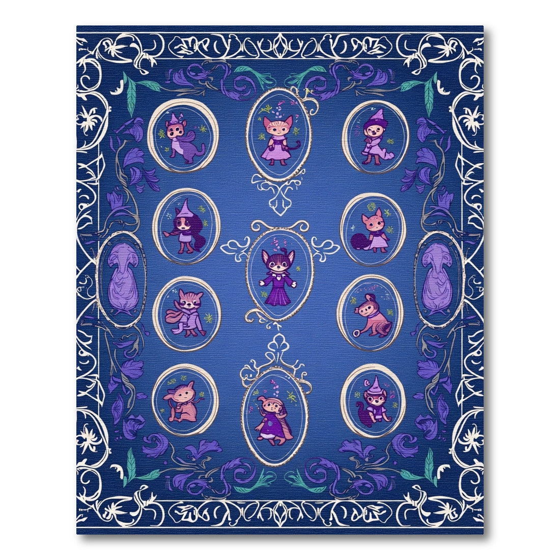 Royal Blue Whimsical Creature Portrait Rug