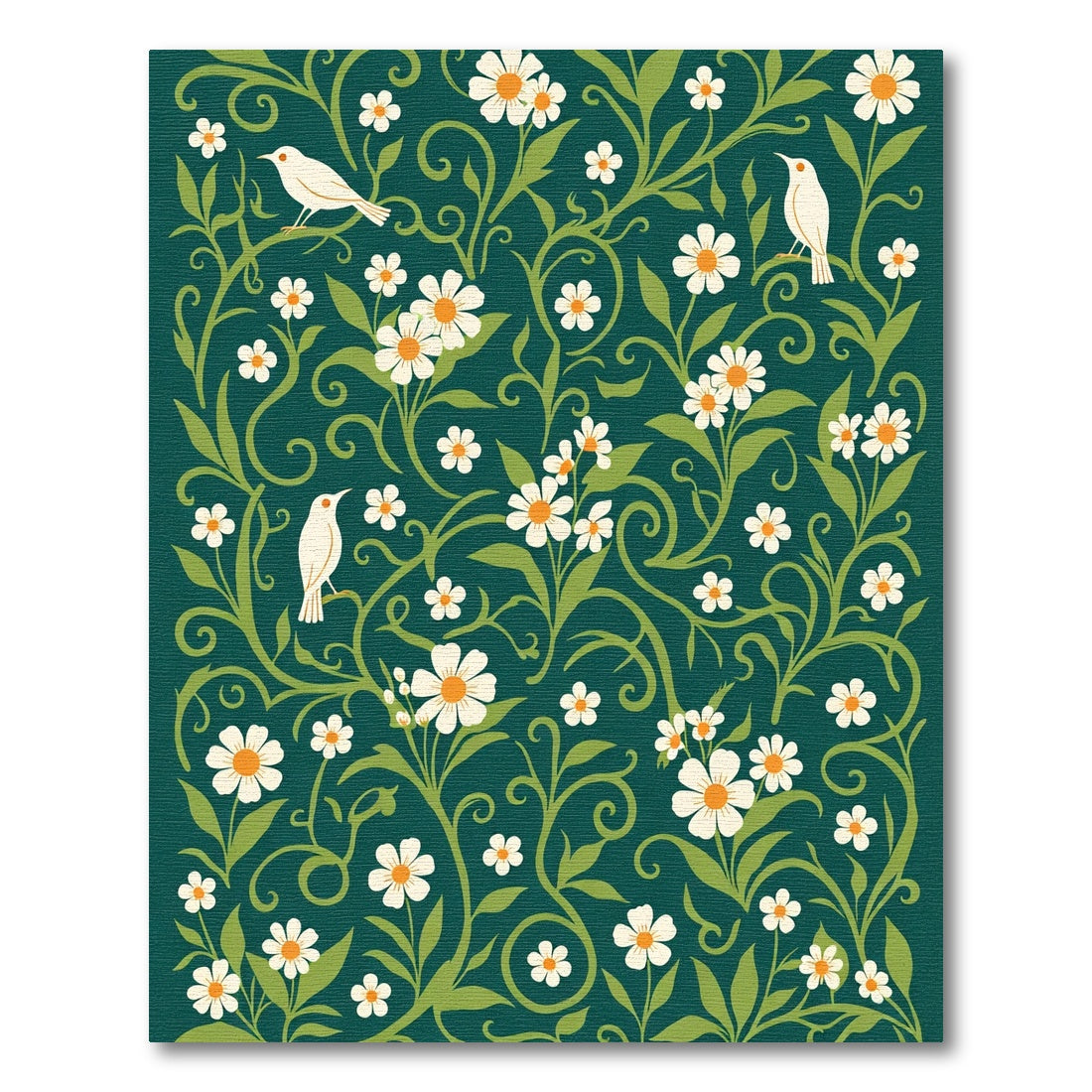 White Daisy Birds Verdant Vine Rug