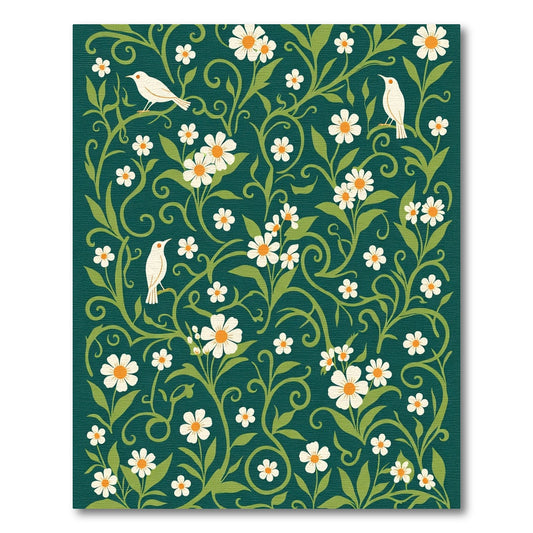 White Daisy Birds Verdant Vine Rug