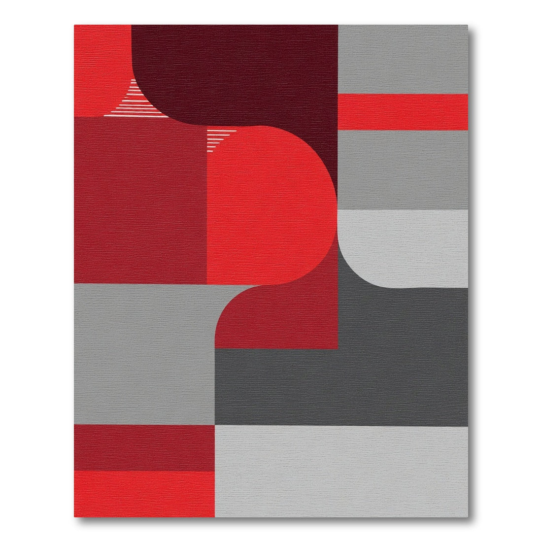Crimson Red Gray Geometric Blocks Rug