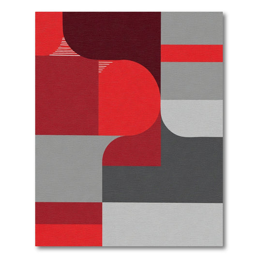 Crimson Red Gray Geometric Blocks Rug
