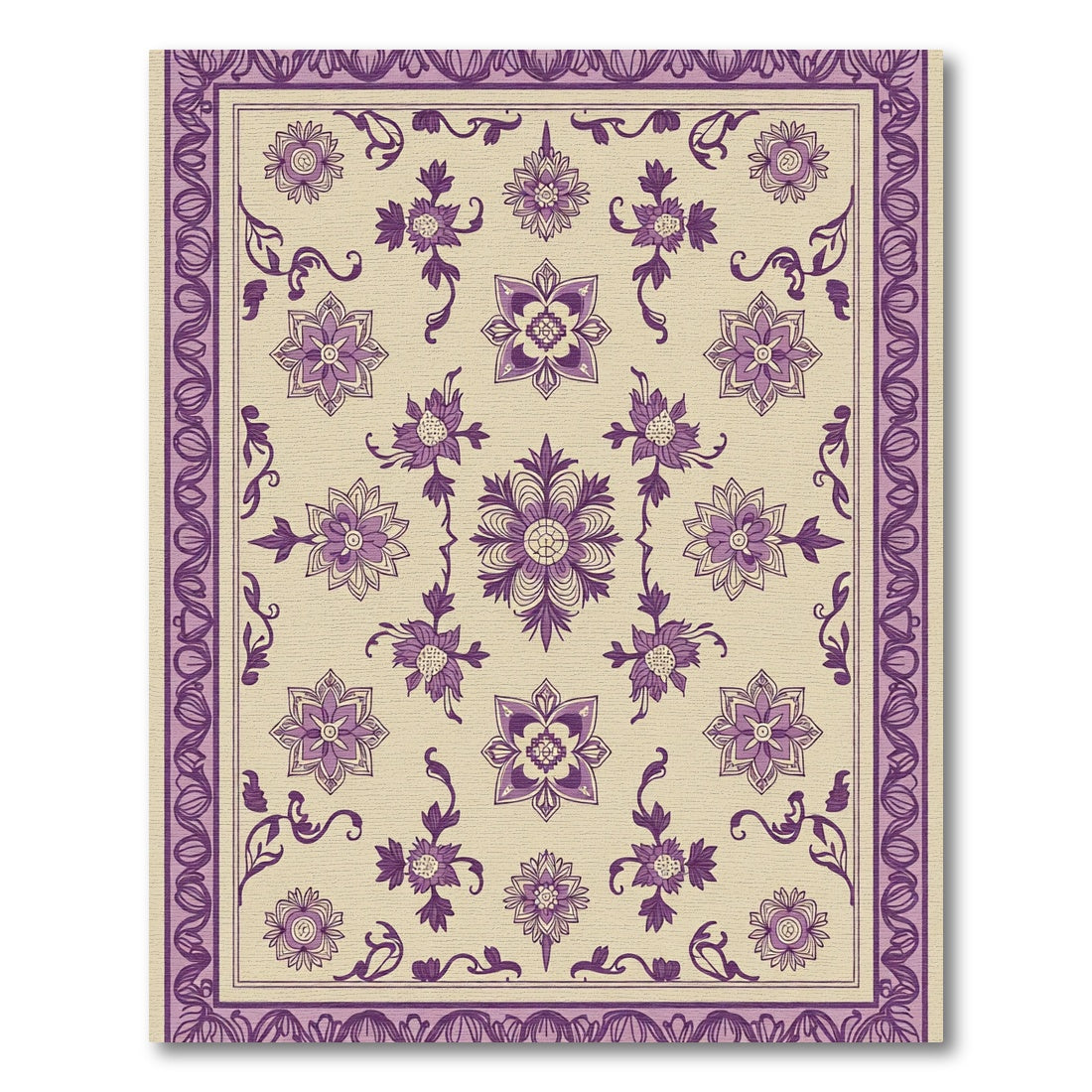 Purple Floral Medallion Border Rug