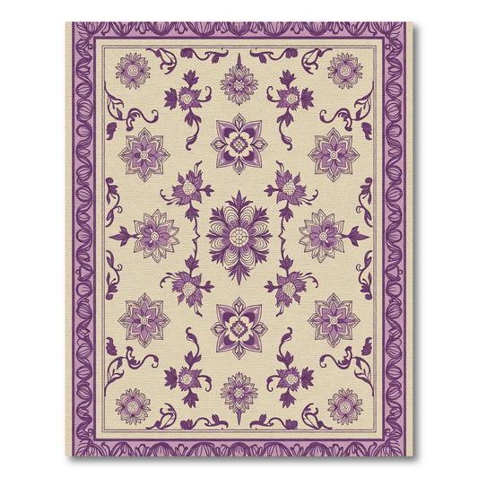 Purple Floral Medallion Border Rug