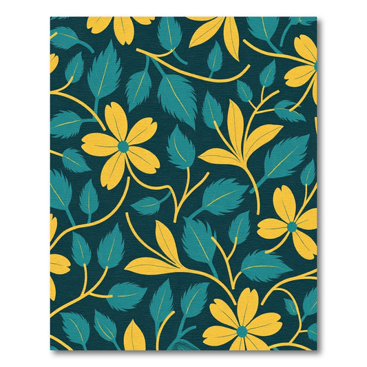 Teal Yellow Floral Vine Pattern Rug