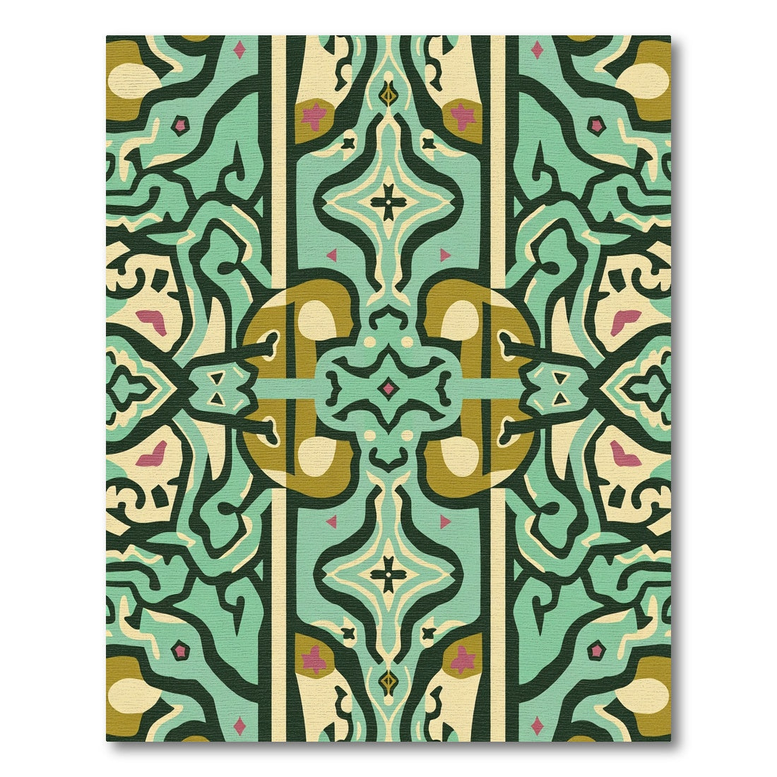 Muted Teal And Gold Abstract Forms Rug