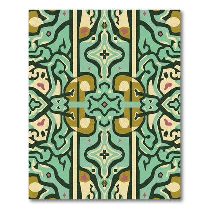 Muted Teal And Gold Abstract Forms Rug
