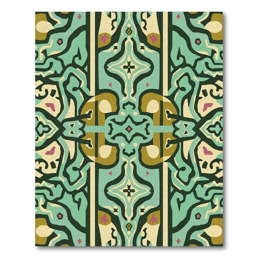 Muted Teal And Gold Abstract Forms Rug