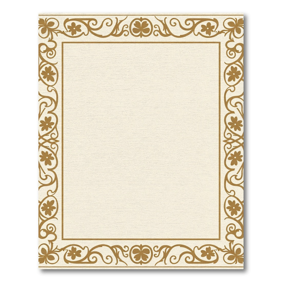Golden Ochre Floral Vines Border Rug