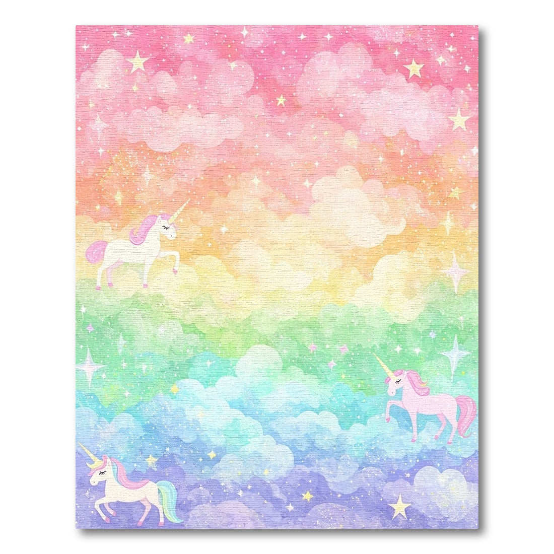 Whimsical Unicorn Rainbow Cloud Stars Rug