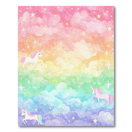 Whimsical Unicorn Rainbow Cloud Stars Rug