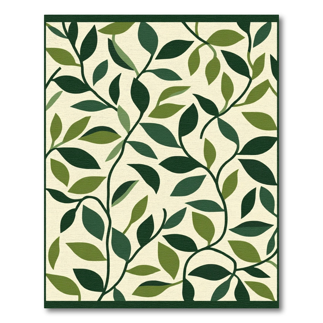 Green Vine Leaf Botanical Print Rug