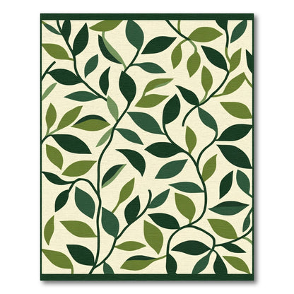 Green Vine Leaf Botanical Print Rug