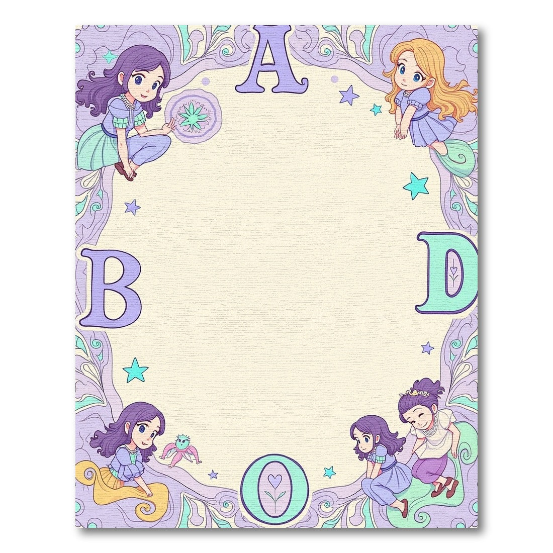 Whimsical Lavender Girls Star Border Rug
