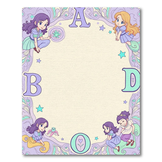 Whimsical Lavender Girls Star Border Rug