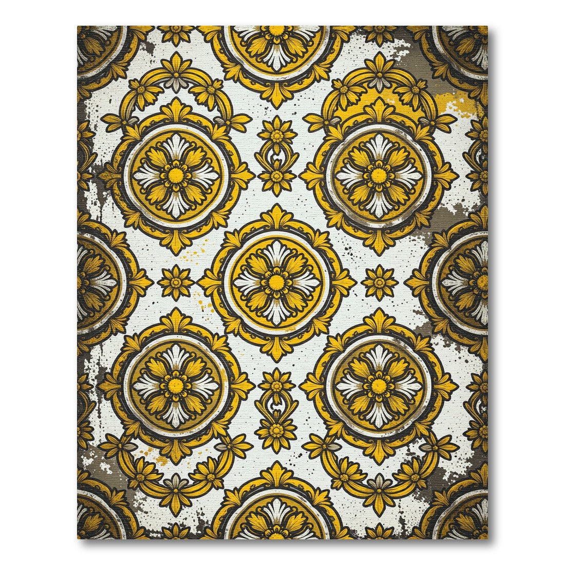 Golden Yellow Floral Medallion Baroque Rug