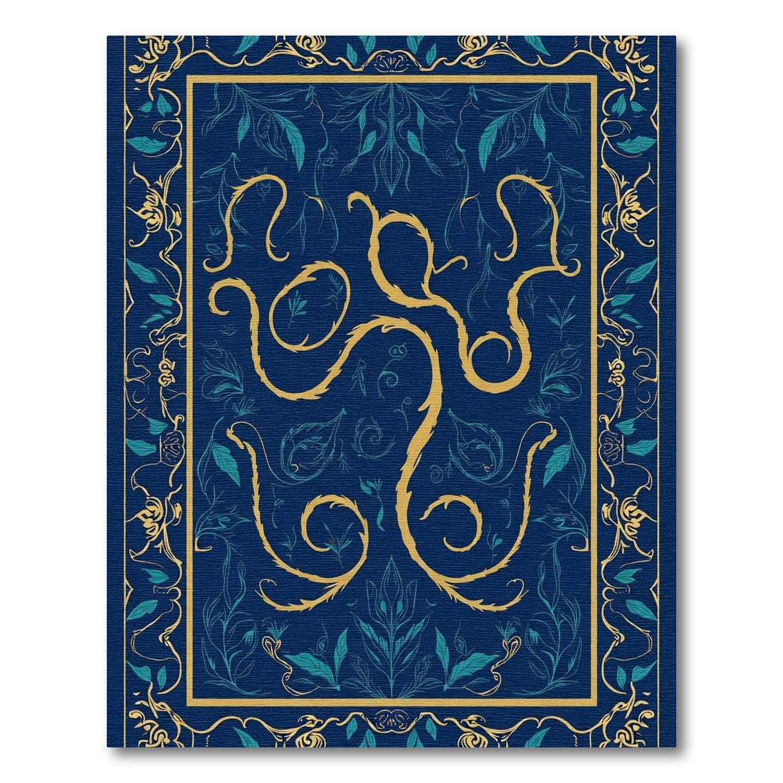 Deep Teal Gold Floral Vine Rug