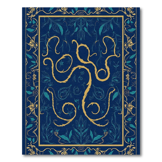 Deep Teal Gold Floral Vine Rug