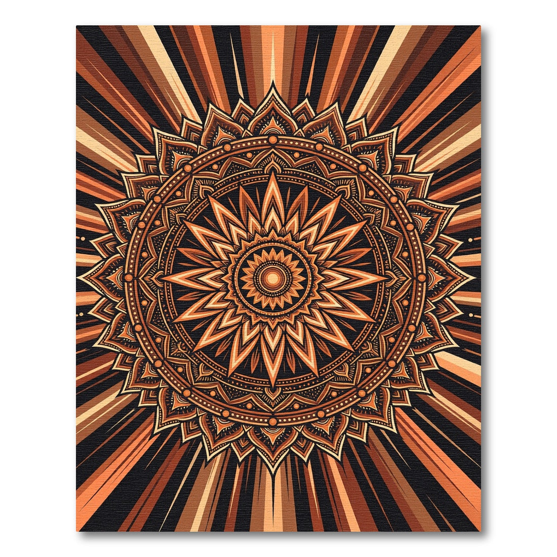 Golden Sunburst Radial Mandala Glow Rug