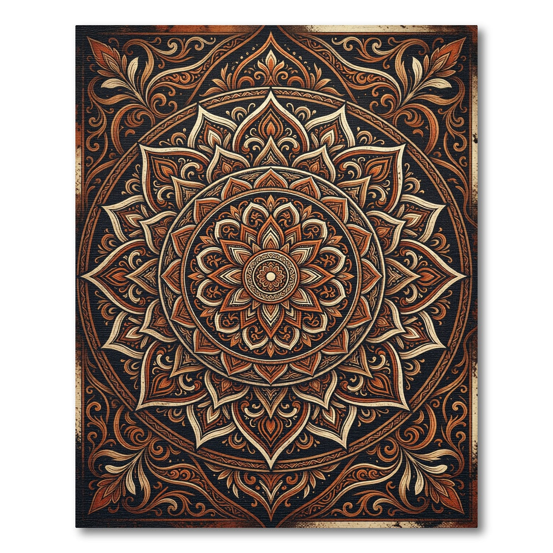 Earthy Copper Lotus Mandala Art Rug