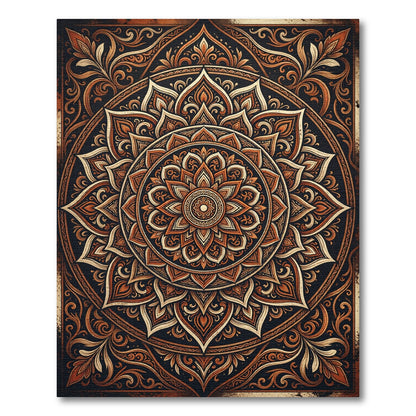 Earthy Copper Lotus Mandala Art Rug