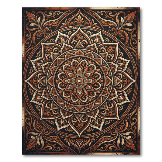 Earthy Copper Lotus Mandala Art Rug