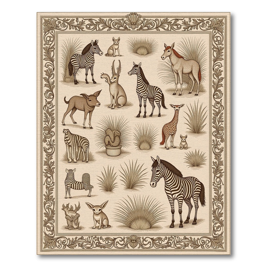 Earthy Tones Safari Animals Vignette Rug
