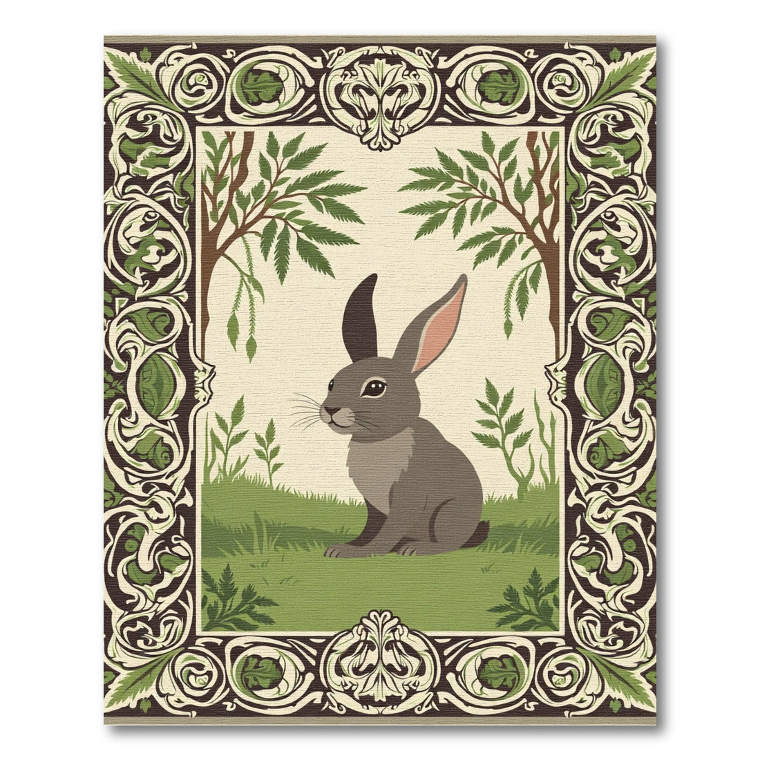 Earthy Brown Bunny Forest Landscape Rug