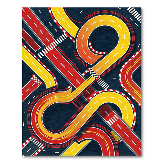 Dynamic Red Yellow Racing Tracks Rug