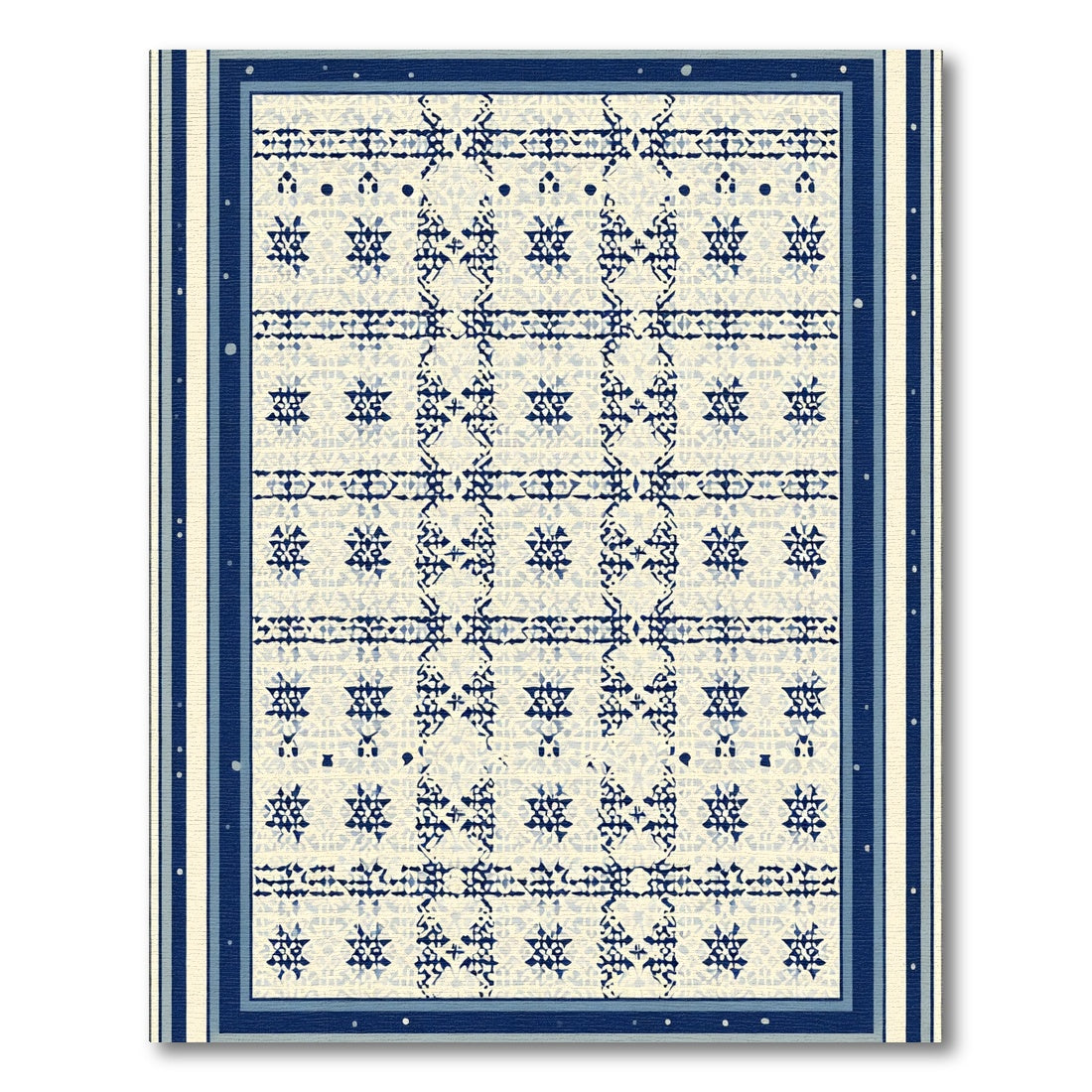 Muted Blue Geometric Grid Star Rug