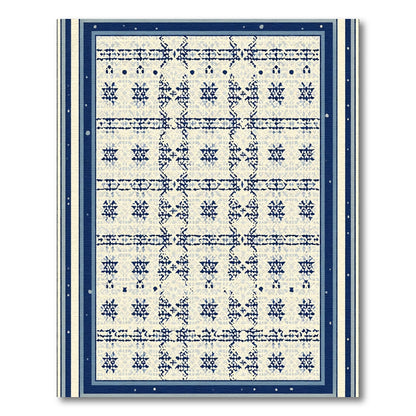 Muted Blue Geometric Grid Star Rug