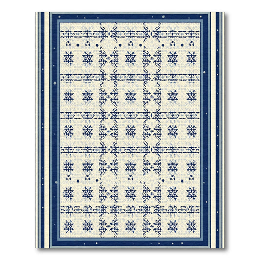 Muted Blue Geometric Grid Star Rug
