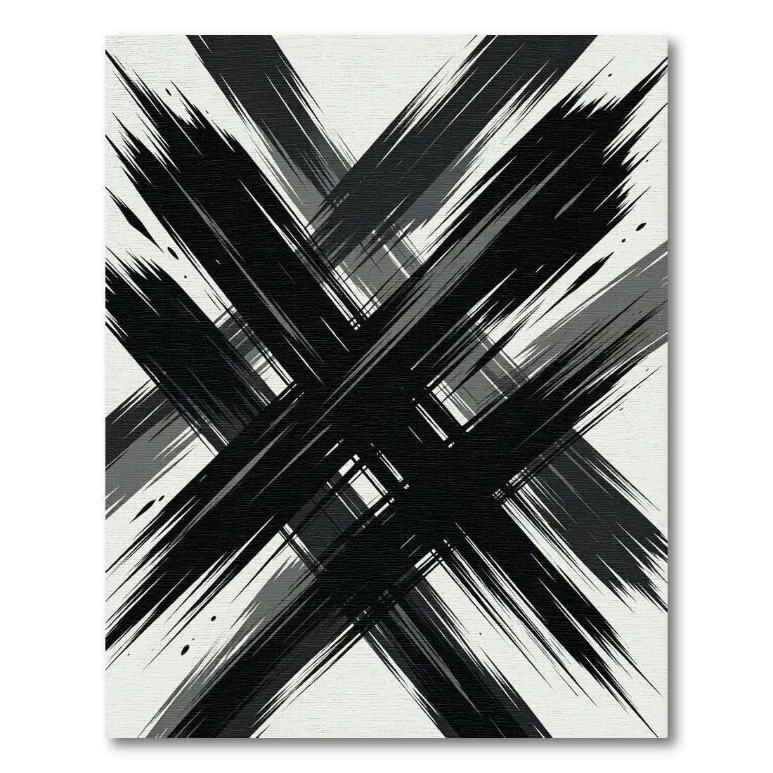 Bold Black Abstract Brushstroke Grid Rug