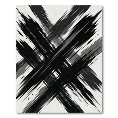 Bold Black Abstract Brushstroke Grid Rug