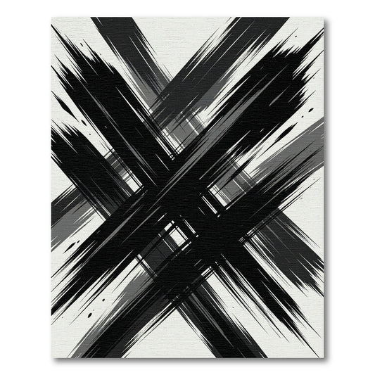 Bold Black Abstract Brushstroke Grid Rug