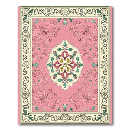 Pink Golden Floral Medallion Border Rug