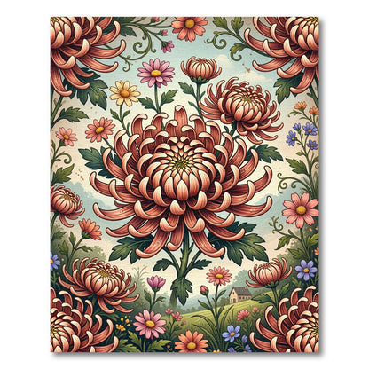 Vintage Copper Chrysanthemum Botanical Garden Rug