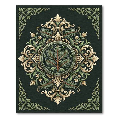 Elegant Green and Gold Laurel Medallion Rug