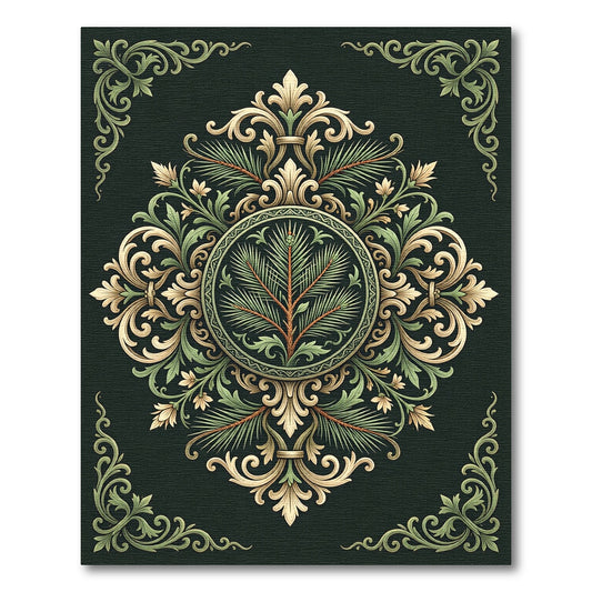 Elegant Green and Gold Laurel Medallion Rug