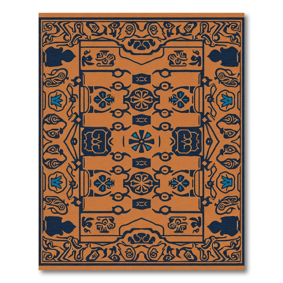 Amber Blue Floral Medallion Layout Rug