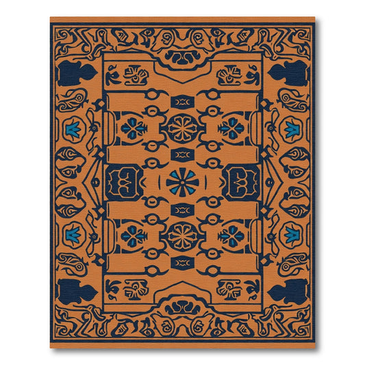 Amber Blue Floral Medallion Layout Rug