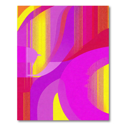 Vibrant Pink Yellow Abstract Waves Rug