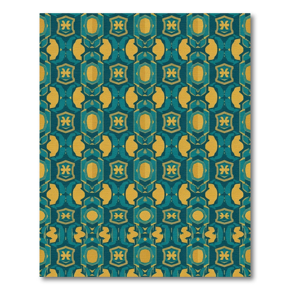 Teal And Gold Hexagonal Geometric Rug