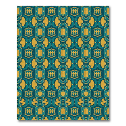 Teal And Gold Hexagonal Geometric Rug