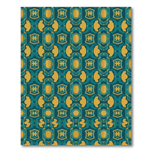 Teal And Gold Hexagonal Geometric Rug
